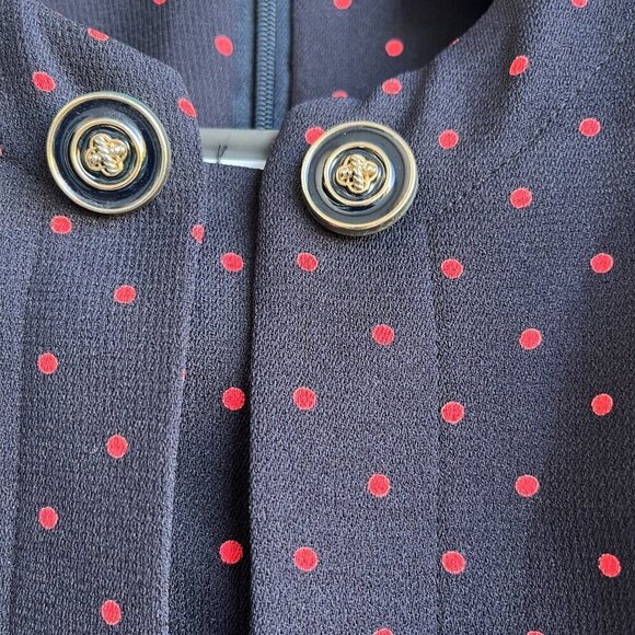 Chaus Red Polka Dot Sheath Dress, Gold Button, Long Sleeve, Size 12 - Picture 5 of 9